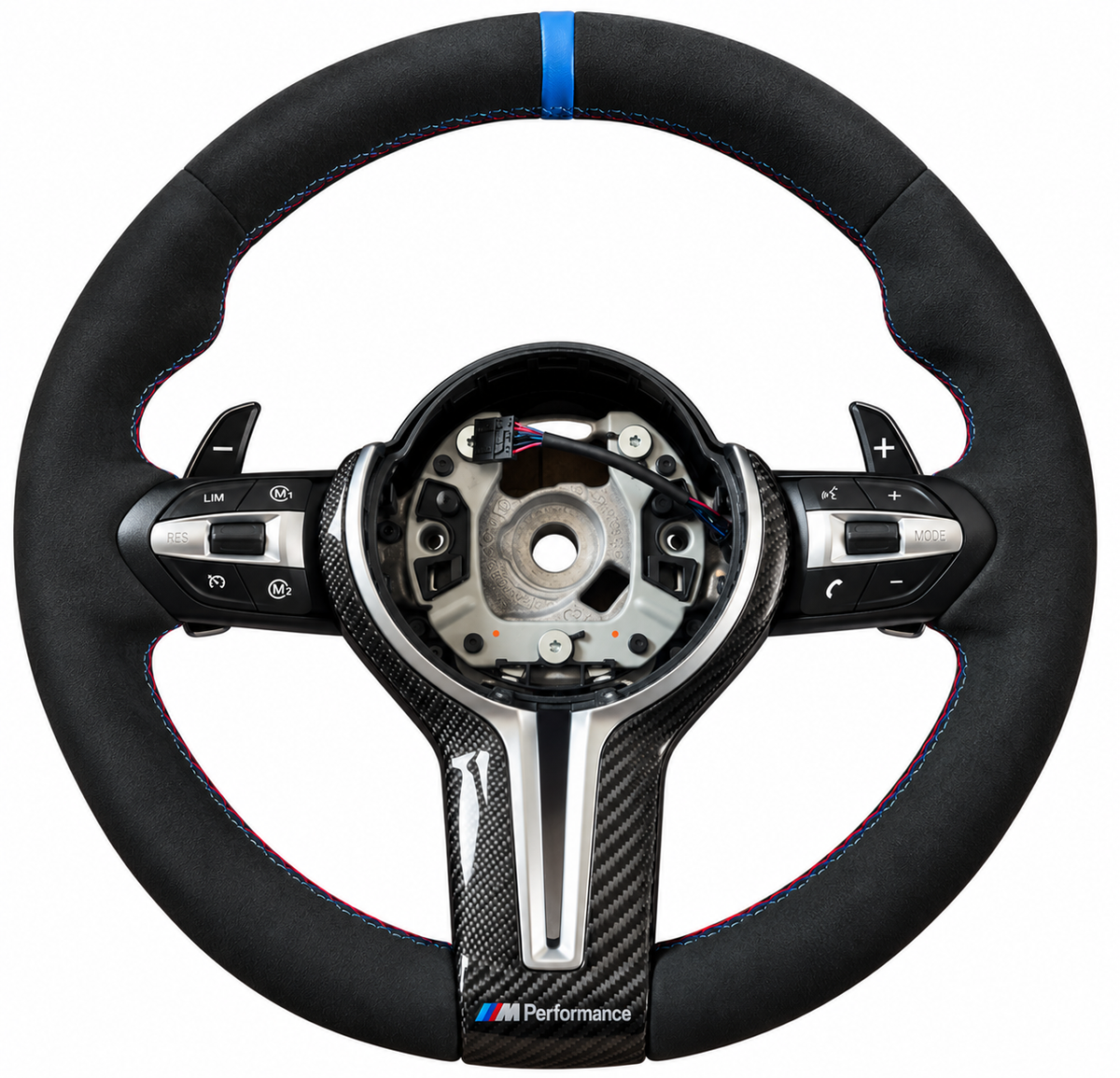 Alcantara Blue Stripe Carbon Fiber Trim Steering Wheel