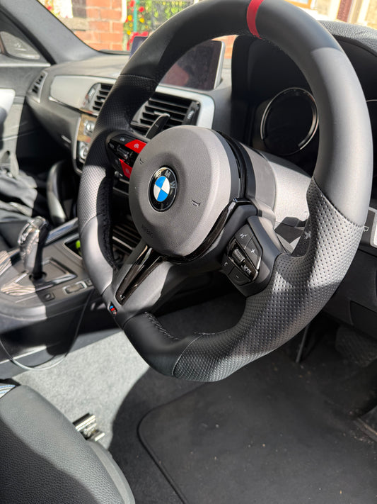 BMW Flat Bottom Steering Wheel — Red M Stripe & Buttons