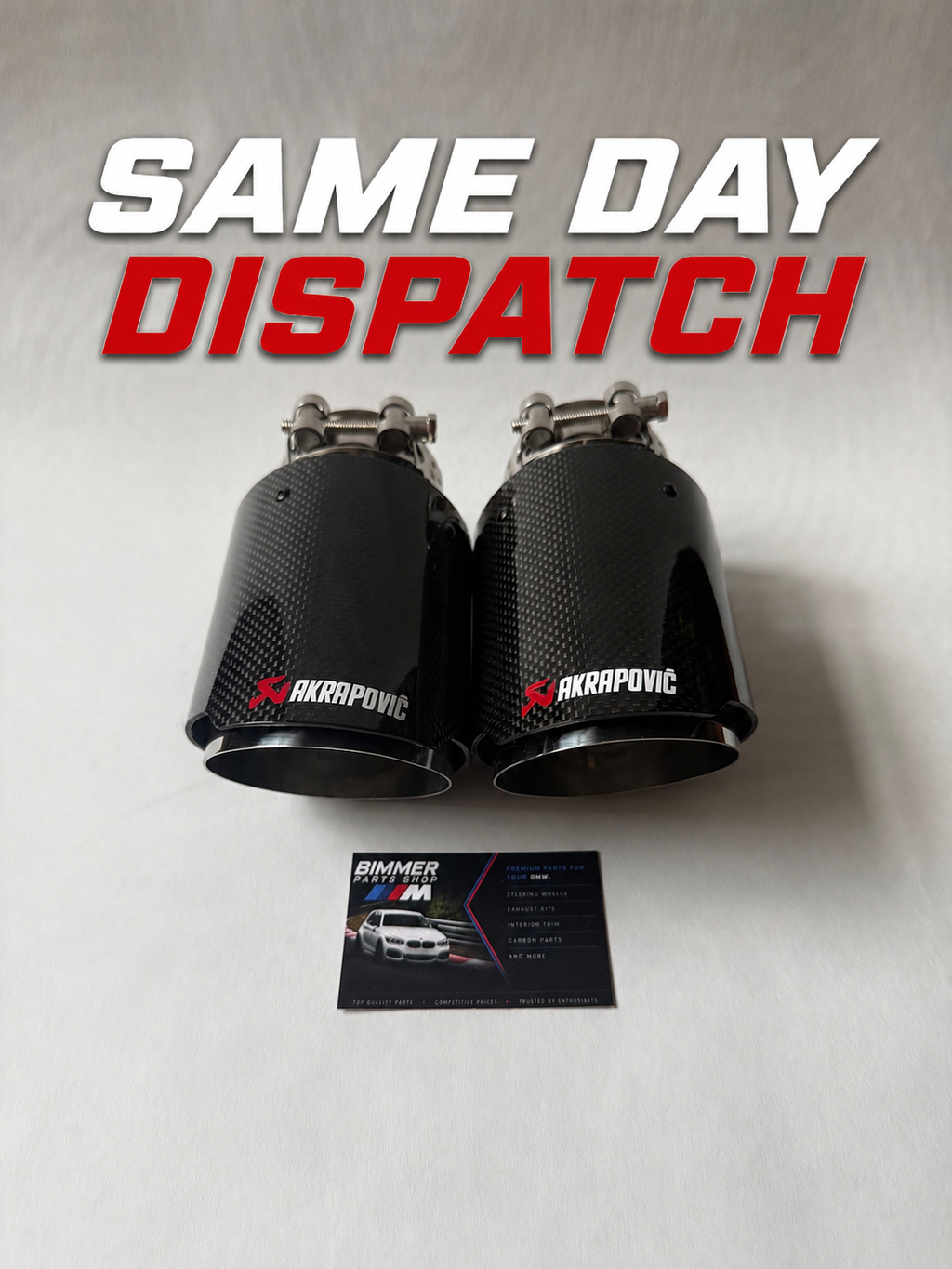 2 SILVER & BLACK CARBON FIBRE AKRAPOVIC EXHAUST TIPS 3.5”STAINLESS