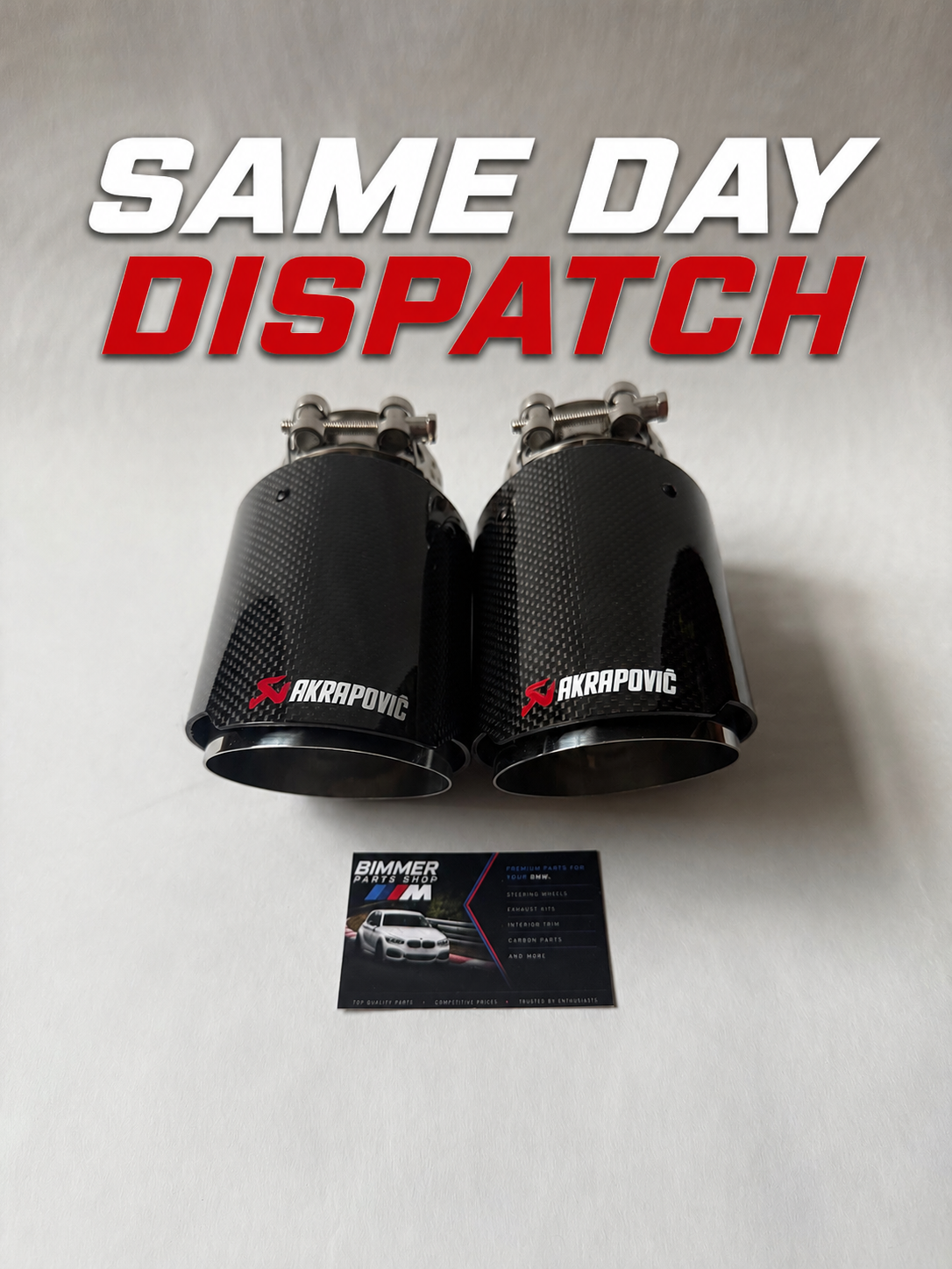 2 SILVER & BLACK CARBON FIBRE AKRAPOVIC EXHAUST TIPS 3.5”STAINLESS
