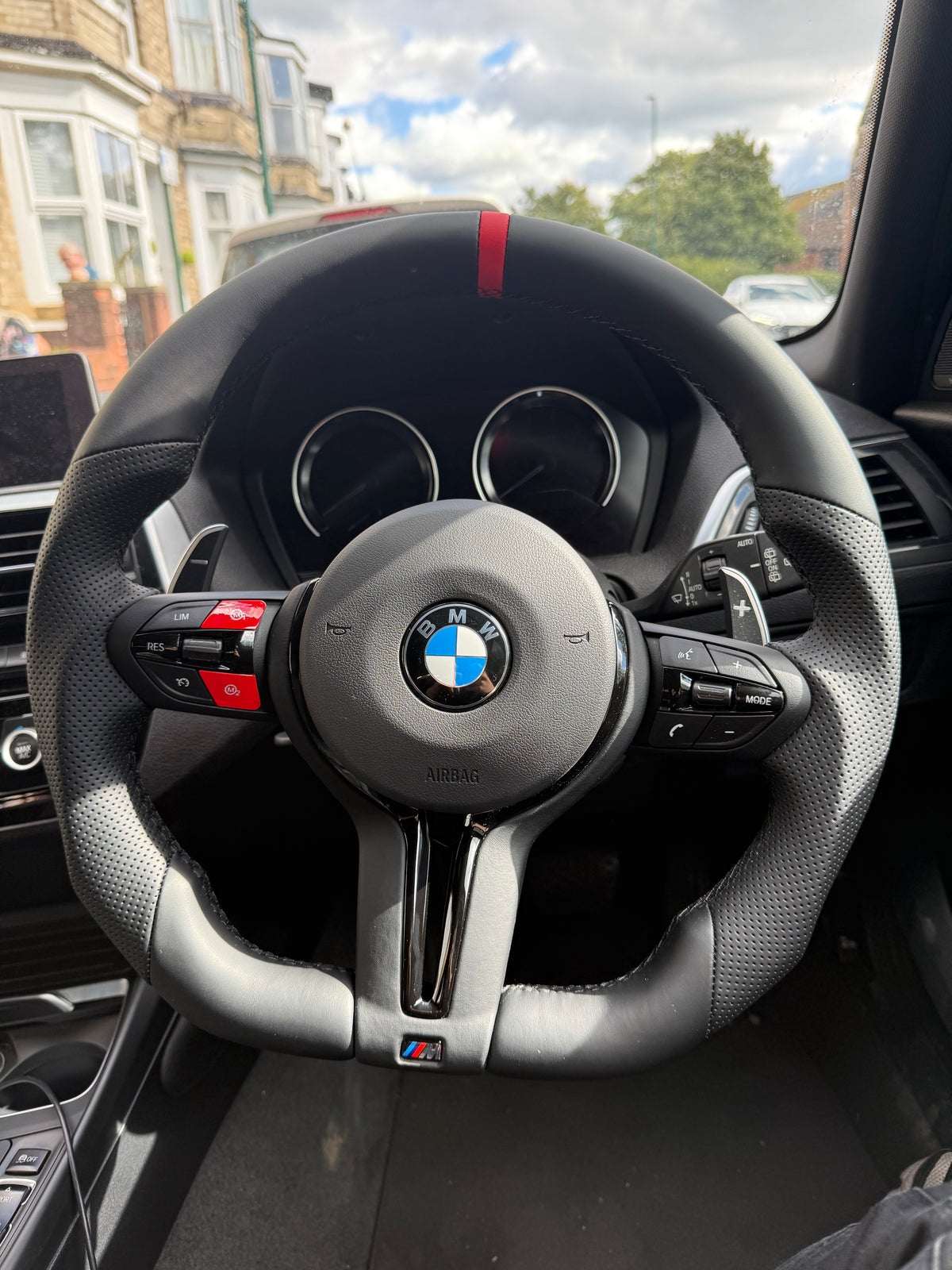 BMW Flat Bottom Steering Wheel — Red M Stripe & Buttons