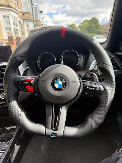 BMW Flat Bottom Steering Wheel — Red M Stripe & Buttons