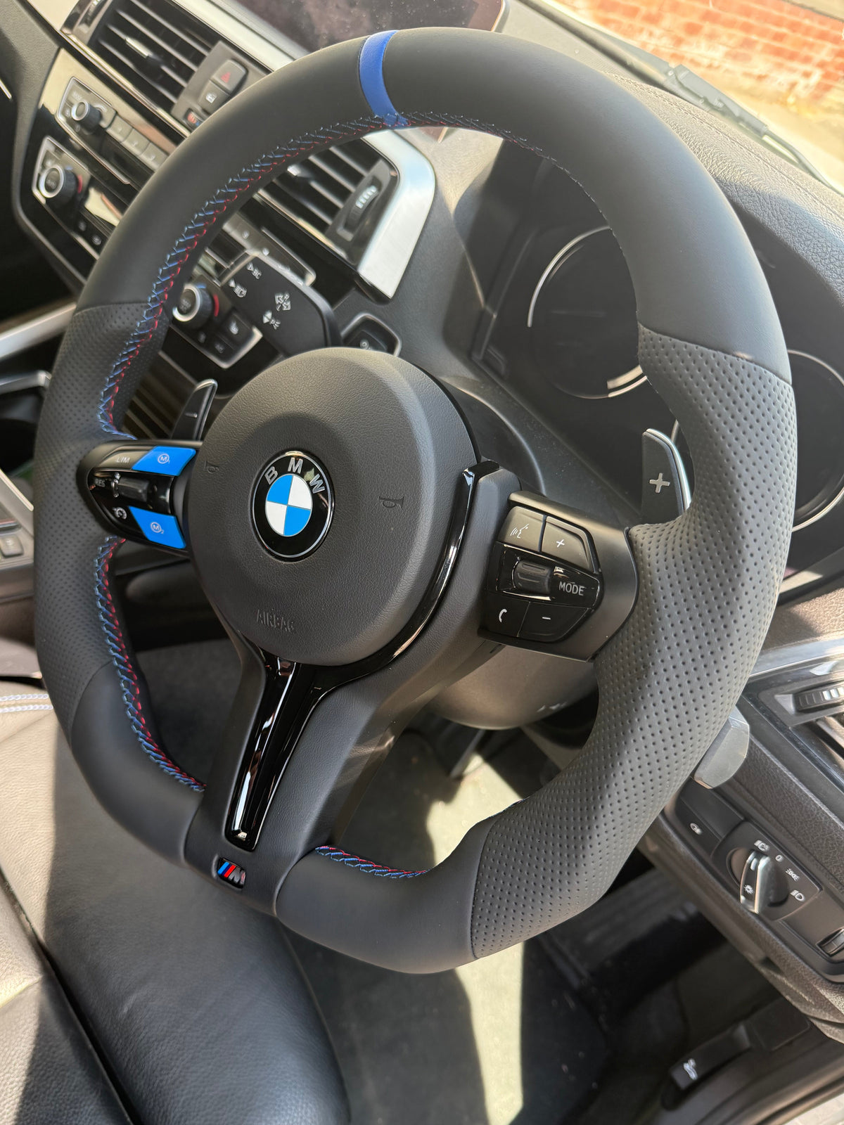 BMW Flat Bottom Steering Wheel — Blue M Stripe & Buttons