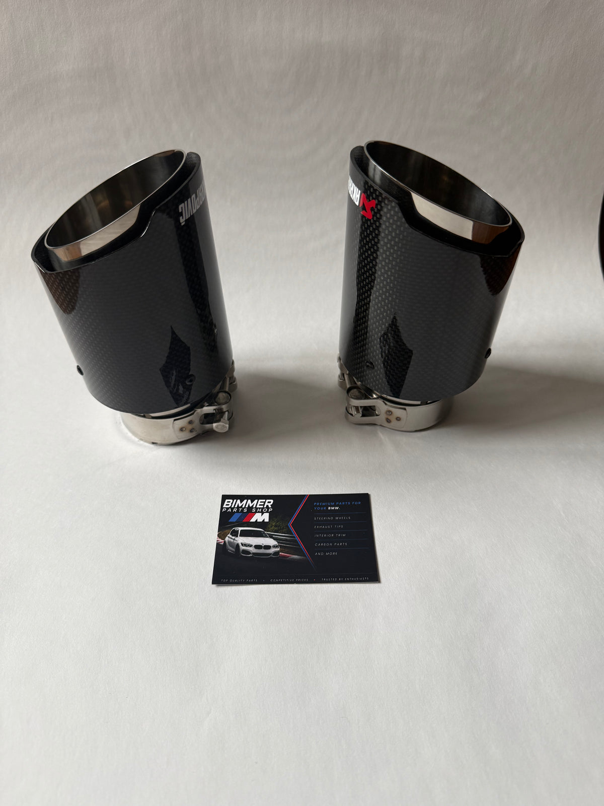 Silver & Black Carbon Fibre Exhaust Tips — 3.5" Stainless (Pair)