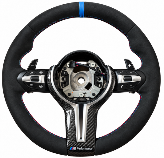 Alcantara Blue Stripe Carbon Fiber Trim Steering Wheel